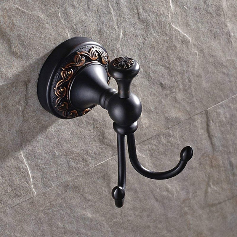 Leyden Oil Rubbed Bronze Towel Hooks, Antique Robe Hooks Brass Coat Double Clothes Hanger for Bathroom - Image 3